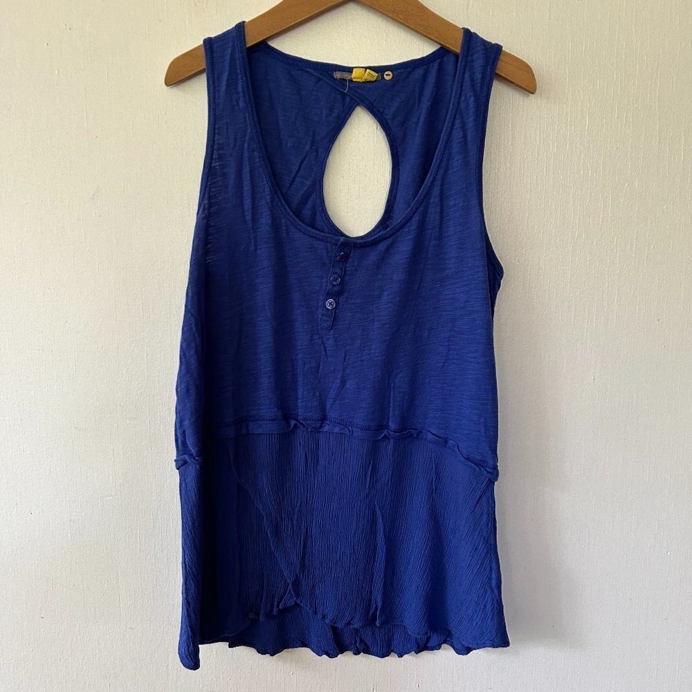 ANTHROPOLOGIE Little Yellow‎ Button Tank Top Womens Small Blue Round Oceancore